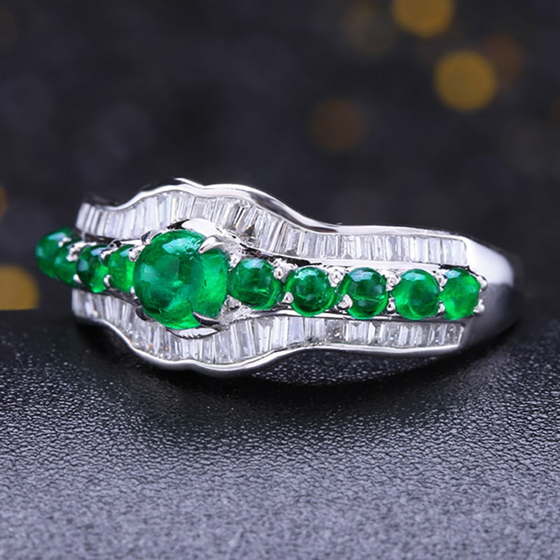 14k Gold 1.32 Ctw Vivid Green Natural Emerald & Diamond Ring - 4