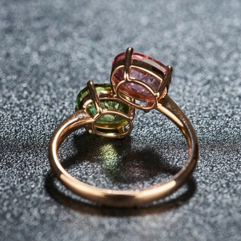 14k Gold 3.2 Ct Natural Tourmaline & Toi Et Moi Ring - 2