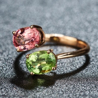 14k Gold 3.2 Ct Natural Tourmaline & Toi Et Moi Ring - 5