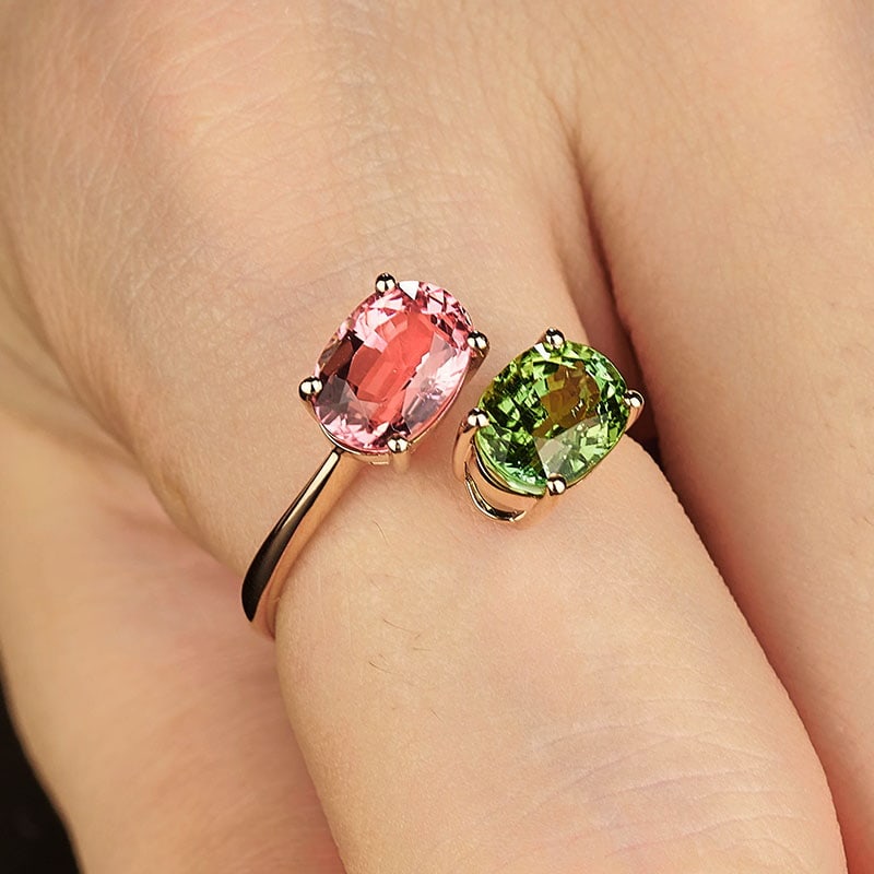 14k Gold 3.2 Ct Natural Tourmaline & Toi Et Moi Ring - 6
