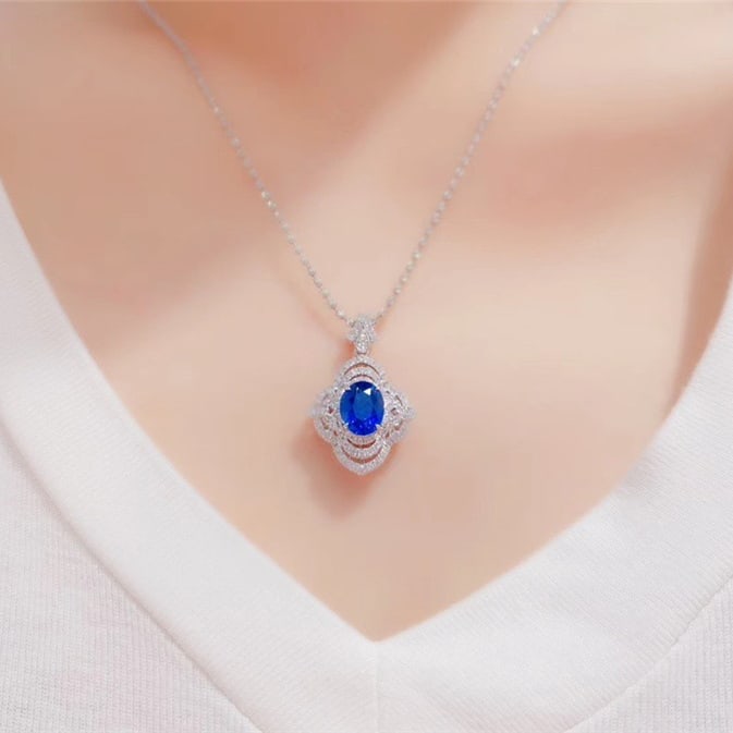 14k Gold 3.43 Ctw Natural Sapphire & Diamond Pendant( Without Chain ) - 3