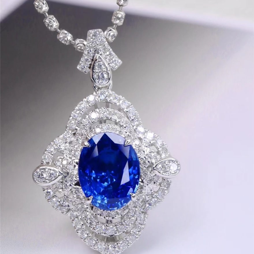 14k Gold 3.43 Ctw Natural Sapphire & Diamond Pendant( Without Chain ) - 4