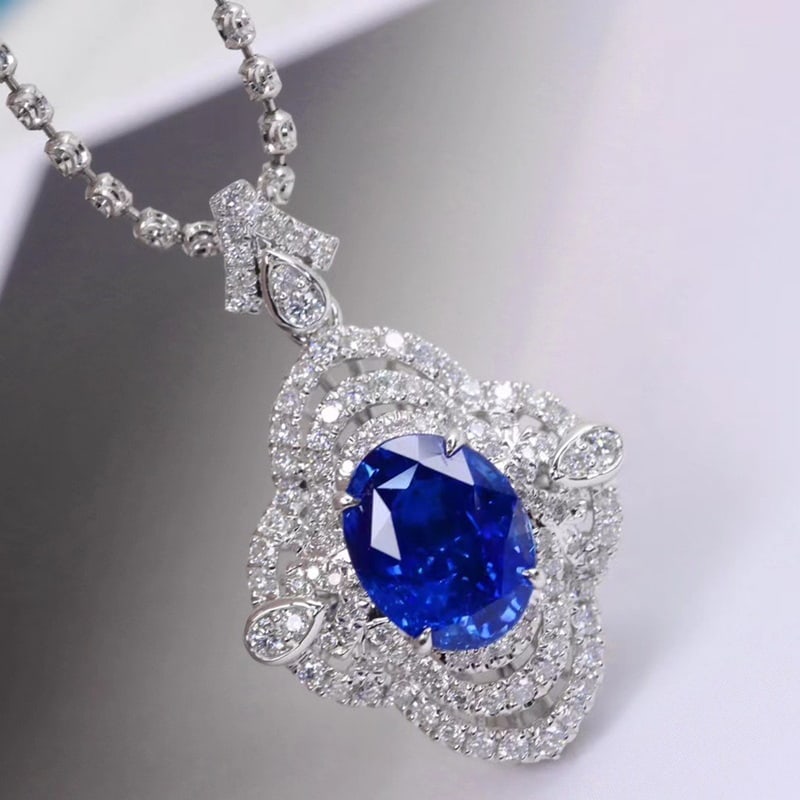 14k Gold 3.43 Ctw Natural Sapphire & Diamond Pendant( Without Chain ) - 6