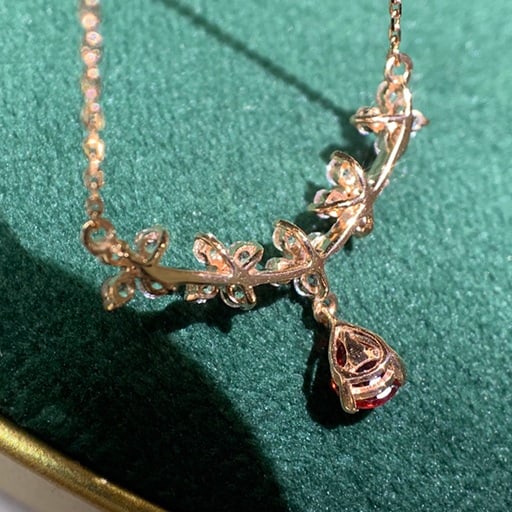 14k Gold 0.25 Ctw Natural Ruby & Diamond Necklace - 2