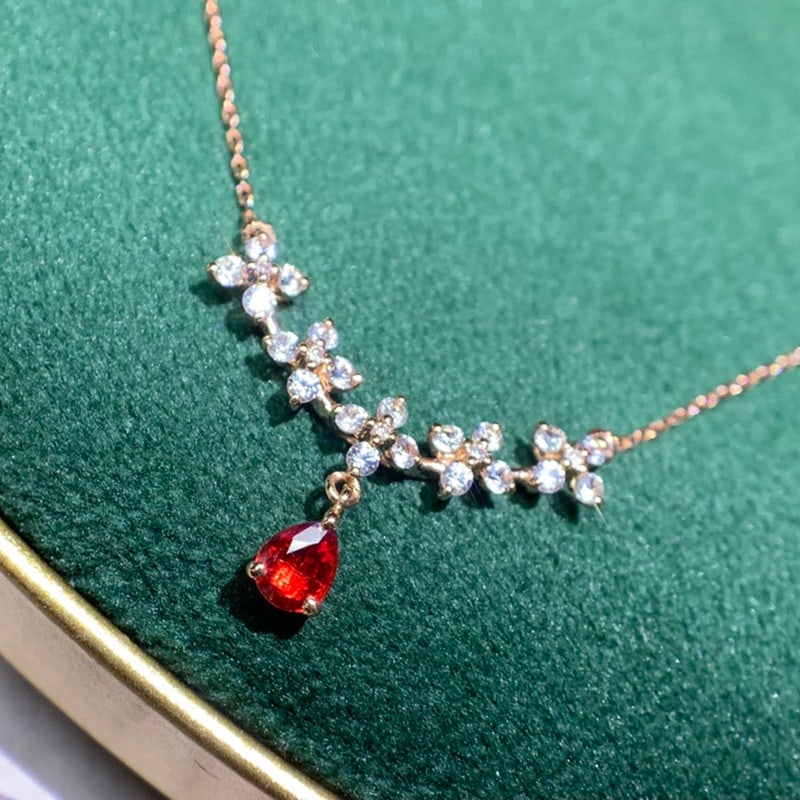 14k Gold 0.25 Ctw Natural Ruby & Diamond Necklace - 4