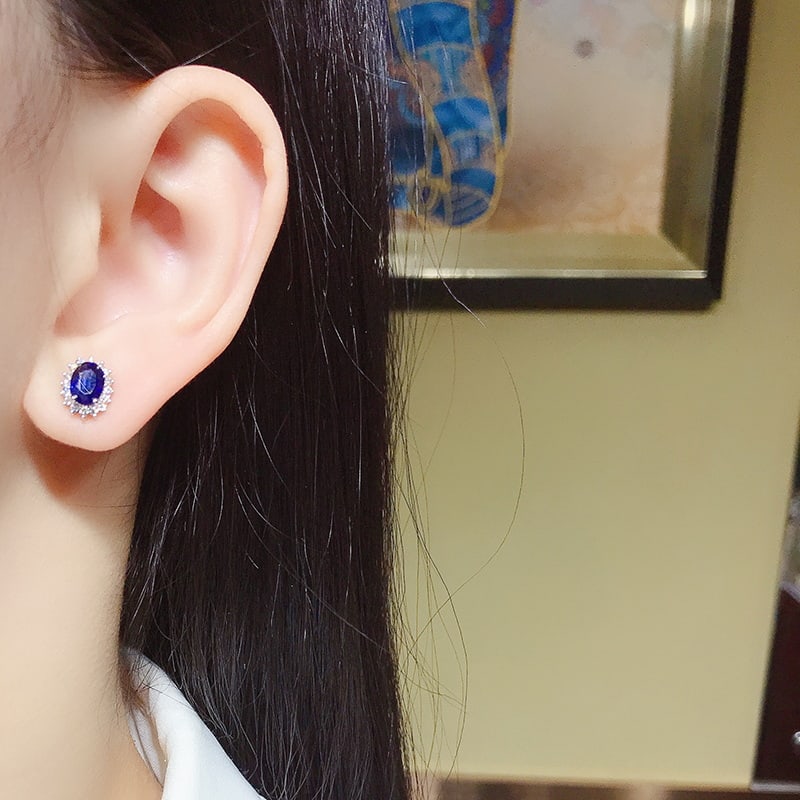 14k Gold 2.11 Ctw Vivid Blue Natural Sapphire & Diamond Earrings - 5