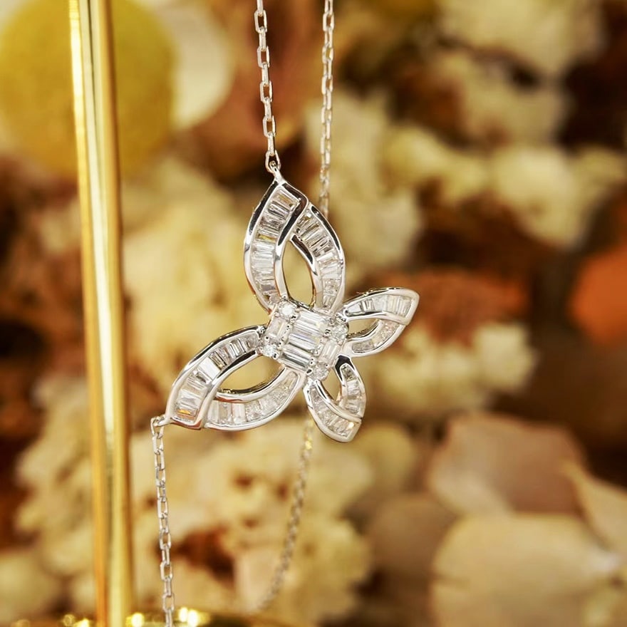 14k Gold 0.45 Ct Natural H Diamond & Butterfly Necklace: Ref:230939248 // gold content:14k gold // main gemstone:diamond // shape:multiply // carat weight:0. 45ct // clarity grade:vs-si // color:h // treatment:natural // Condition: NewLow Estimate: