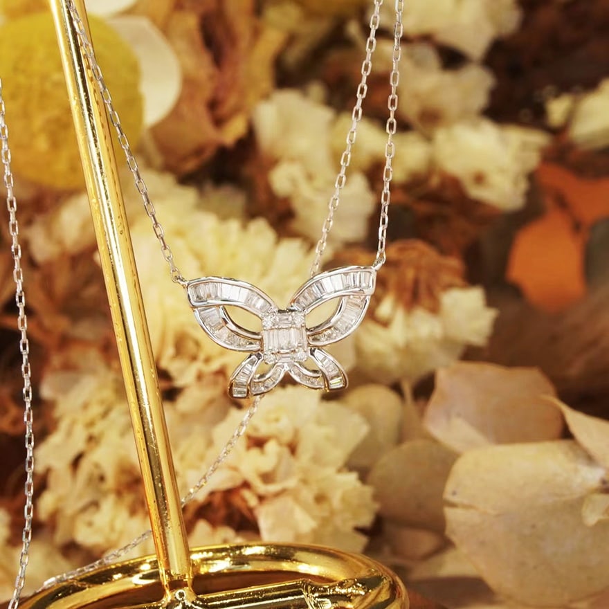14k Gold 0.45 Ct Natural H Diamond & Butterfly Necklace - 5