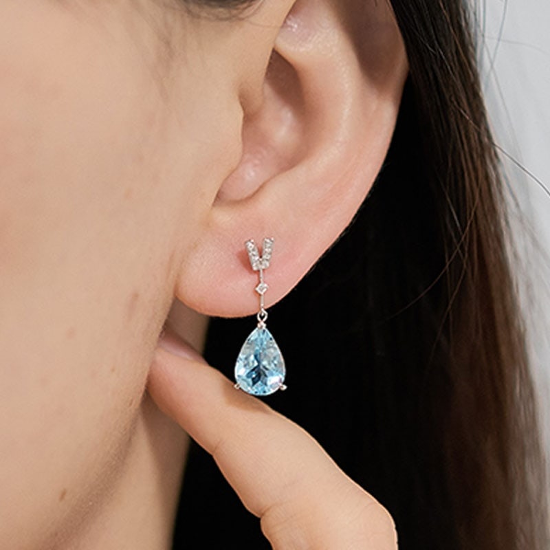 14k Gold 3.58 Ct Natural Aquamarine & Diamond Earrings - 4