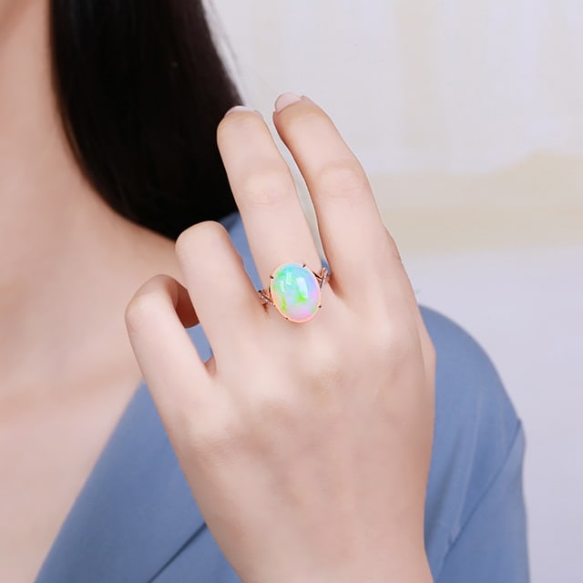 14k Gold 8.79 Ctw Natural Opal & Diamond Ring - 2