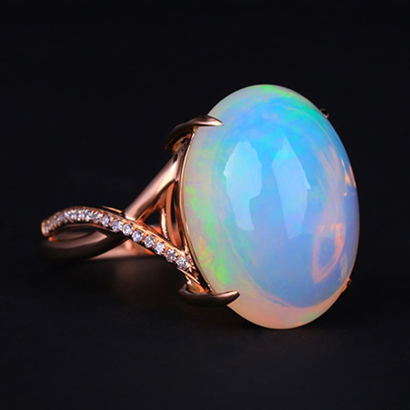 14k Gold 8.79 Ctw Natural Opal & Diamond Ring - 3