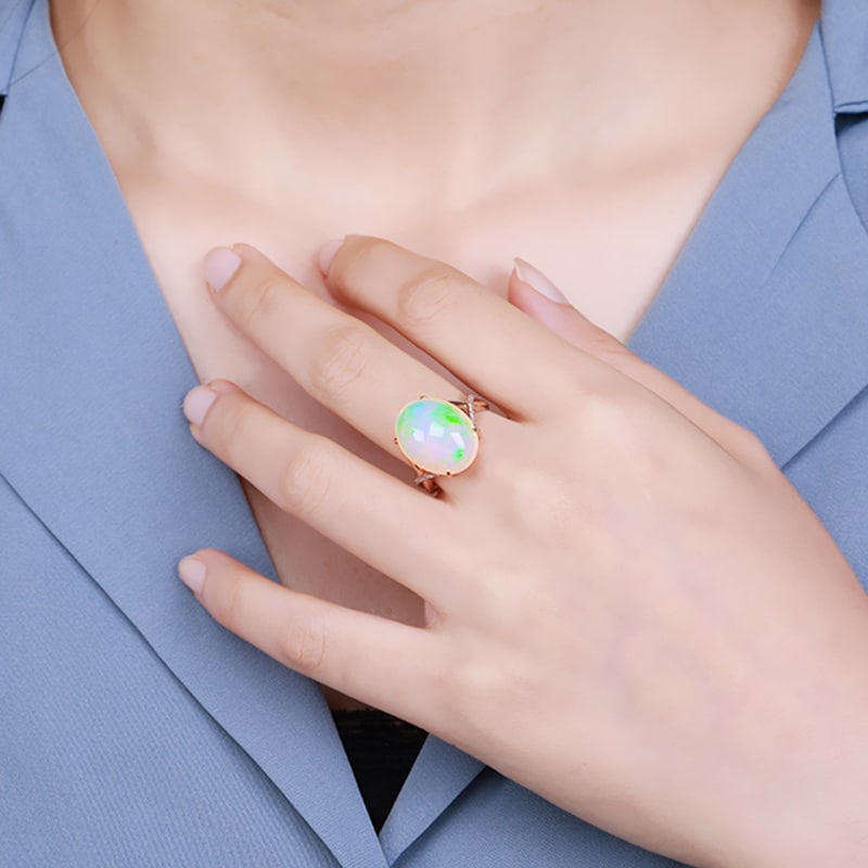 14k Gold 8.79 Ctw Natural Opal & Diamond Ring - 4