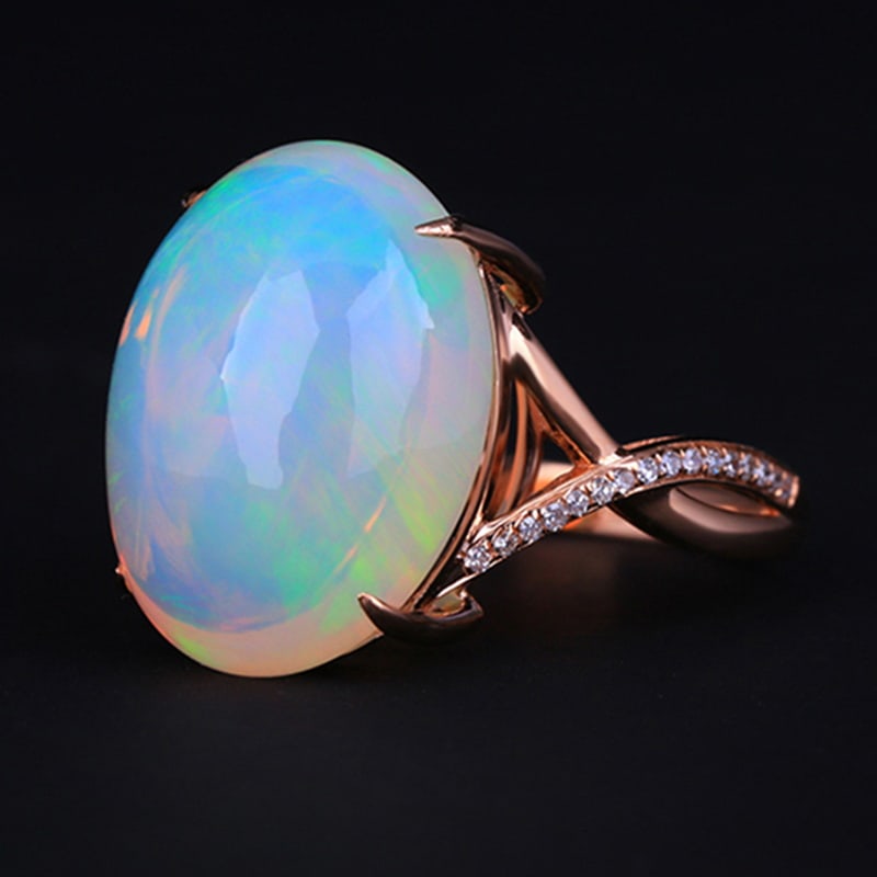 14k Gold 8.79 Ctw Natural Opal & Diamond Ring - 6
