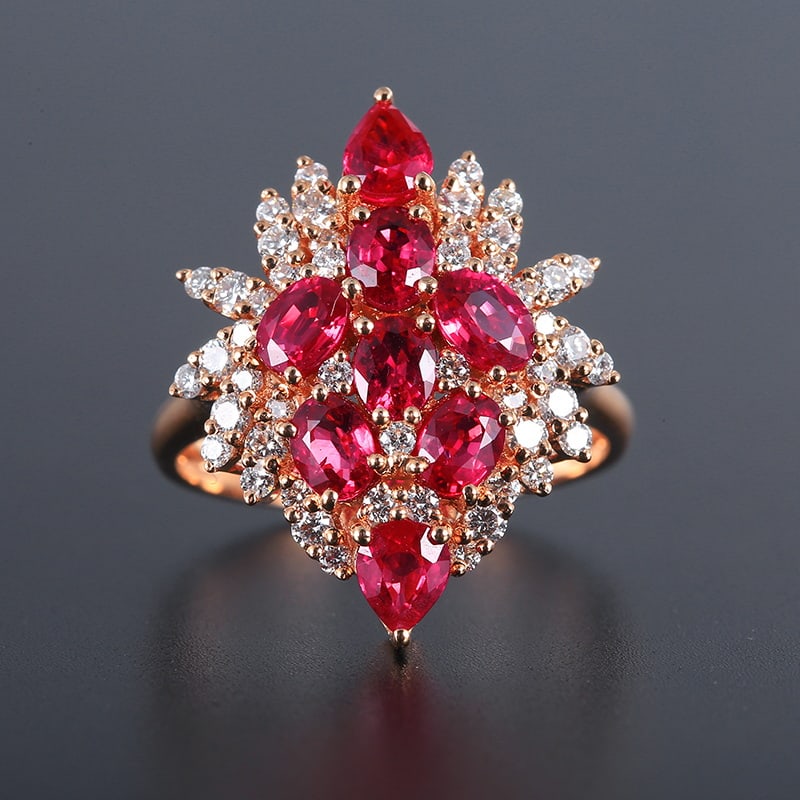 14k Gold 2.78 Ctw Natural Ruby & Diamond Ring: Ref:230939252 // gold content:14k gold // ring size:7. 25us // // main gemstone:ruby // shape:multiply // carat weight:2. 15ct // color:red // treatment:natural // // adjacent gemstone 2 : diamond