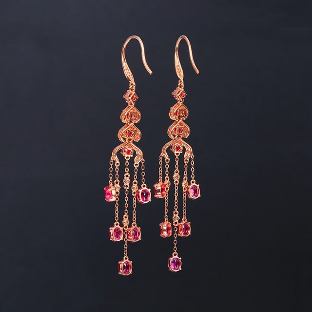 14k Gold 4.30 Ctw Natural Ruby & Diamond Earrings - 3