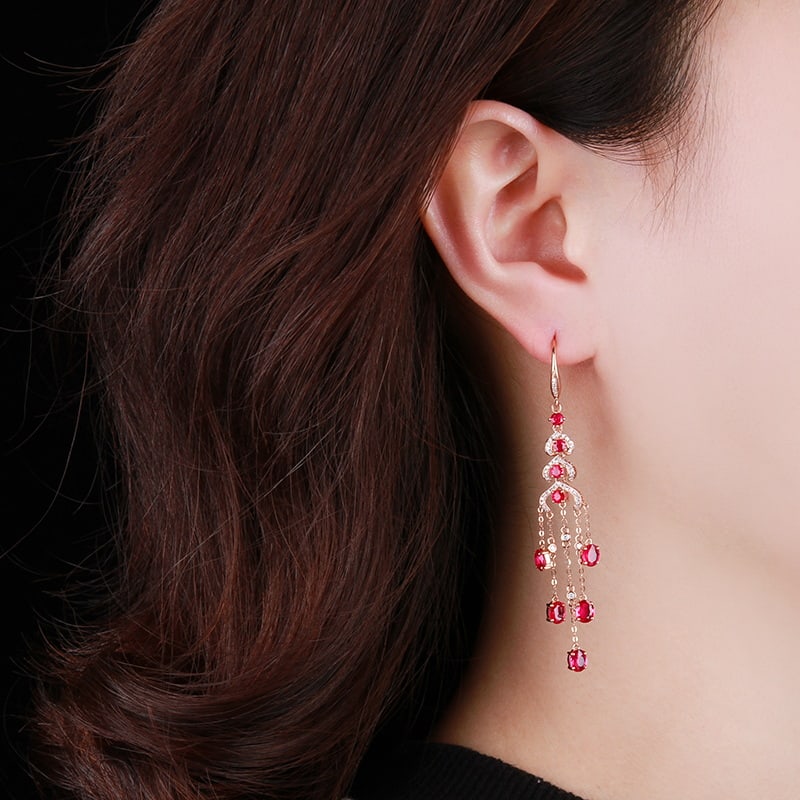 14k Gold 4.30 Ctw Natural Ruby & Diamond Earrings - 5