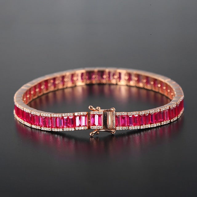 14k Gold 11.11 Ctw Natural Ruby & Diamond Bracelet - 3