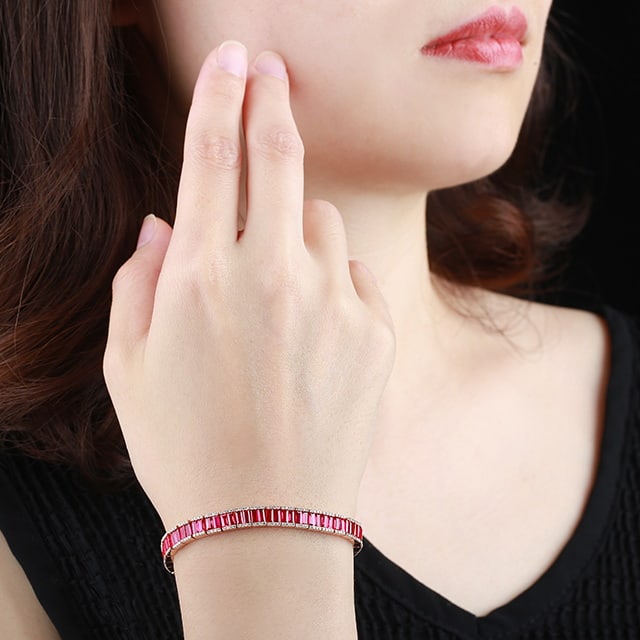 14k Gold 11.11 Ctw Natural Ruby & Diamond Bracelet - 6