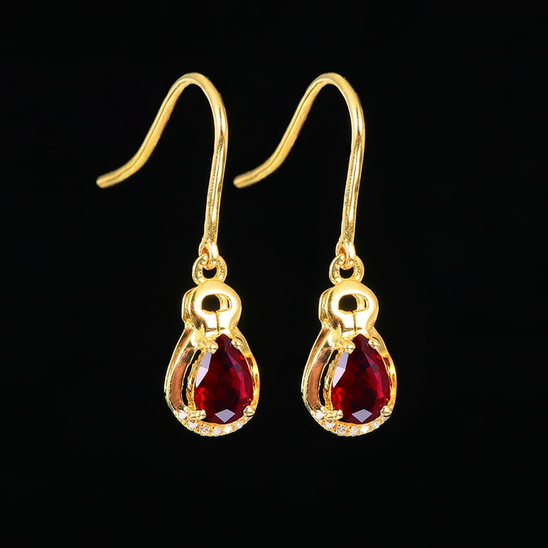 14k Gold 1.04 Ctw Natural Ruby & Diamond Earrings - 4