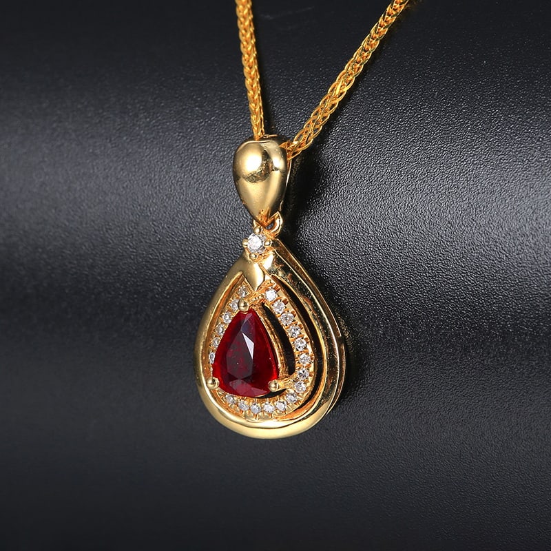 14k Gold 0.32 Ctw Natural Ruby & Diamond Pendant( Without Chain ) - 4