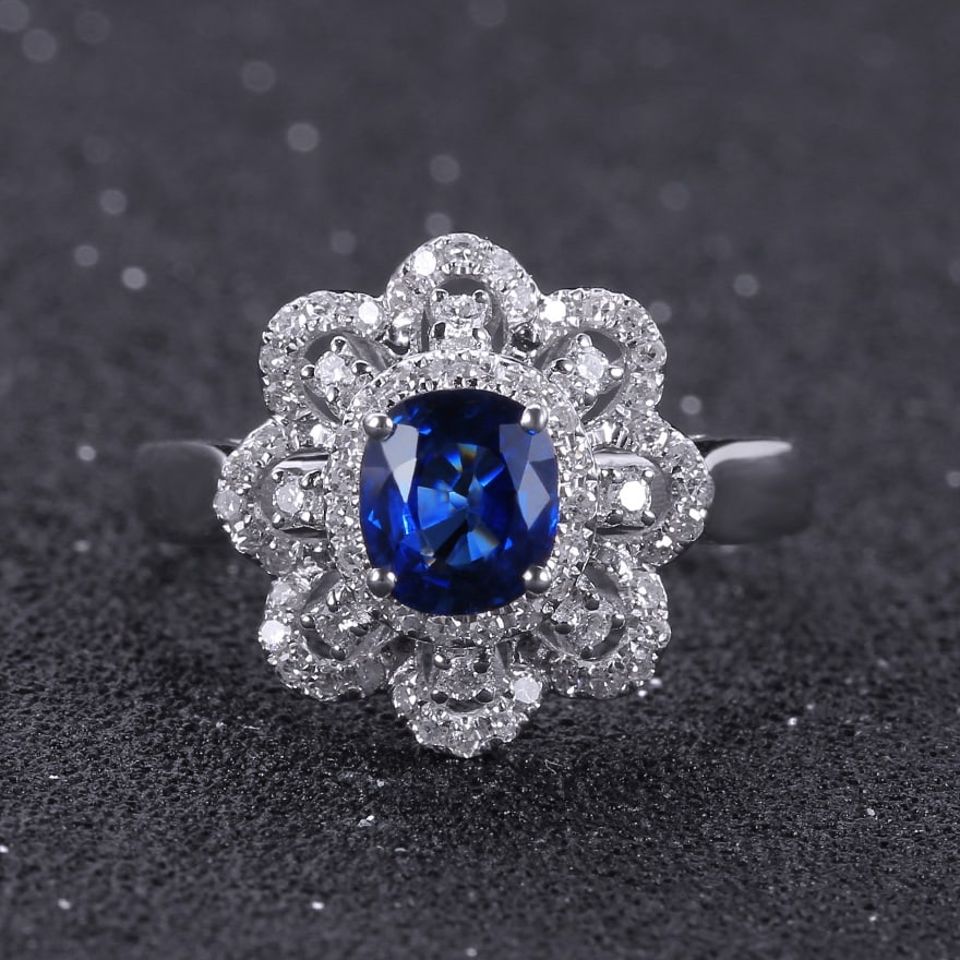 14k Gold 1.45 Ctw Natural Sapphire & Diamond Ring: Ref:230939257 // gold content:14k gold // ring size:7. 25us // // main gemstone:sapphire // shape:cushion // carat weight:1. 08ct // color:blue // treatment:natural // // adjacent gemstone 2 :
