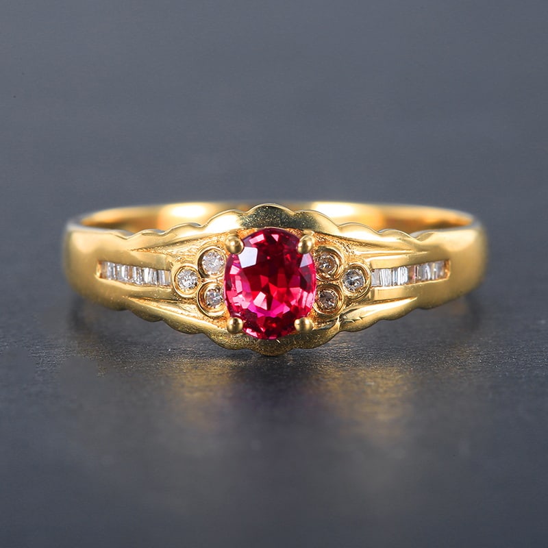 14k Gold 0.46 Ctw Natural Ruby & Diamond Ring: Ref:230939260 // gold content:14k gold // ring size:7. 25us // // main gemstone:ruby // shape:oval // carat weight:0. 35ct // color:red // treatment:natural // // adjacent gemstone 2 : diamond //