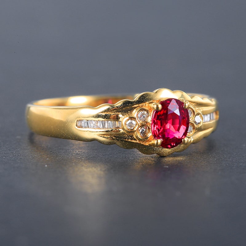 14k Gold 0.46 Ctw Natural Ruby & Diamond Ring - 5
