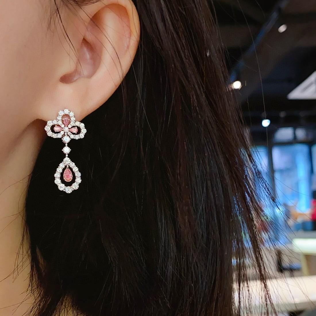 14k Gold 3.06 Ctw Natural Pink Diamond & Diamond Earrings - 2