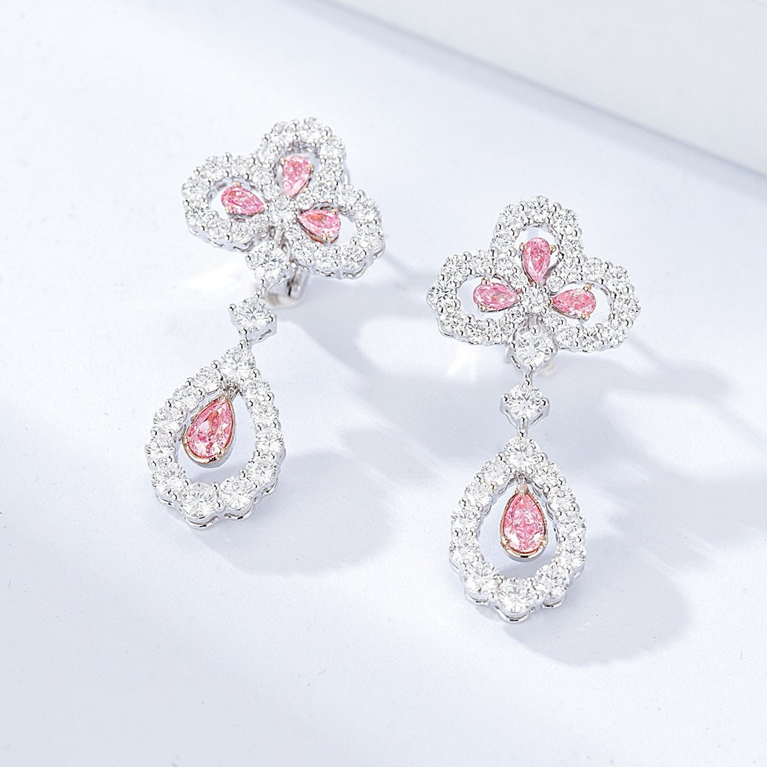14k Gold 3.06 Ctw Natural Pink Diamond & Diamond Earrings - 5