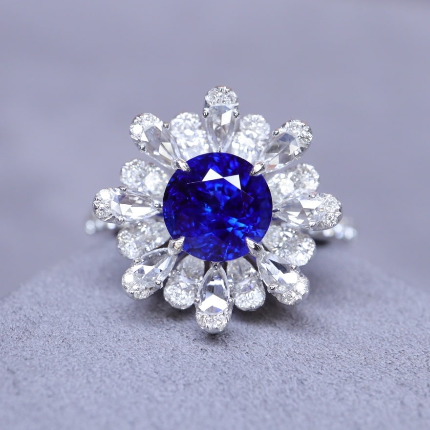 14k Gold 2.03 Ctw Natural Sapphire & Diamond Ring: Ref:230940003 // gold content:14k gold // ring size:7. 25us // // main gemstone:sapphire // shape:round // carat weight:1. 36ct // color:royal blue // treatment:natural // cut grade:g // //