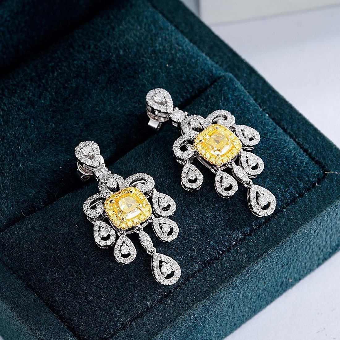 14k Gold 2.22 Ctw Natural Yellow Diamond & Diamond Earrings - 4