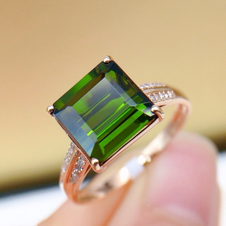 14k Gold 3.3 Ct Natural Tourmaline & Diamond Ring - 2