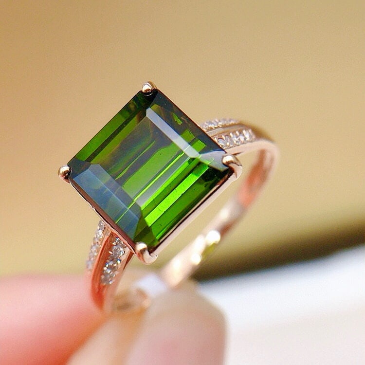 14k Gold 3.3 Ct Natural Tourmaline & Diamond Ring - 4