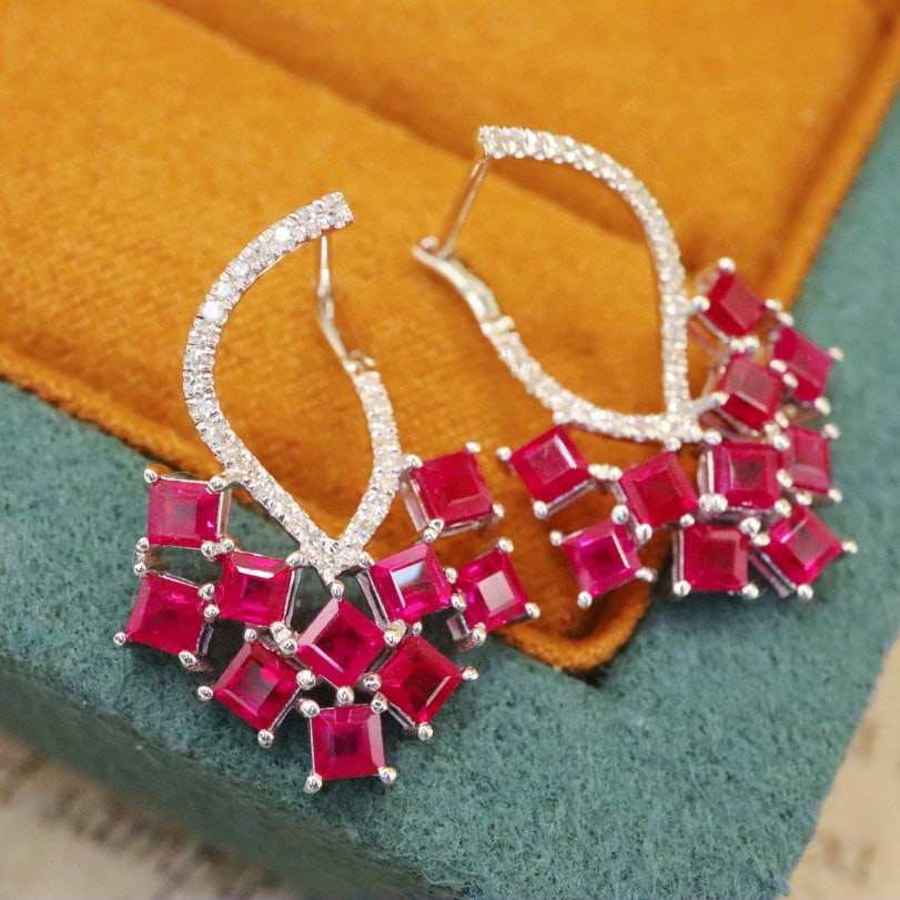 14k Gold 3.99 Ctw Natural Ruby & Diamond Earrings - 3