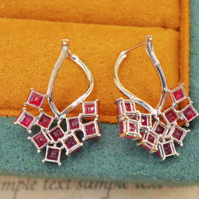 14k Gold 3.99 Ctw Natural Ruby & Diamond Earrings - 4