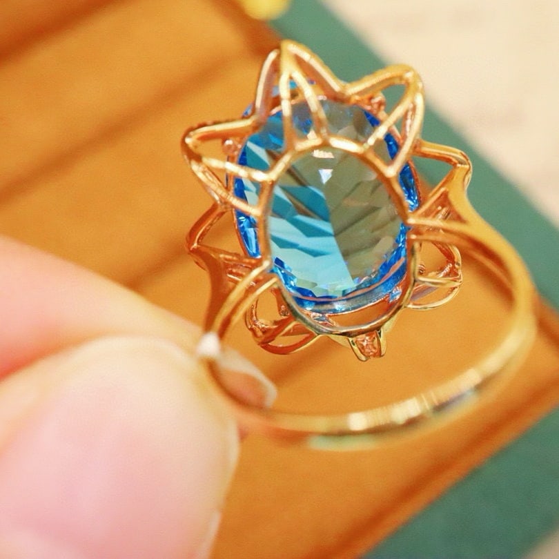 14k Gold 13.53 Ctw Natural Topaz & Diamond Ring - 5