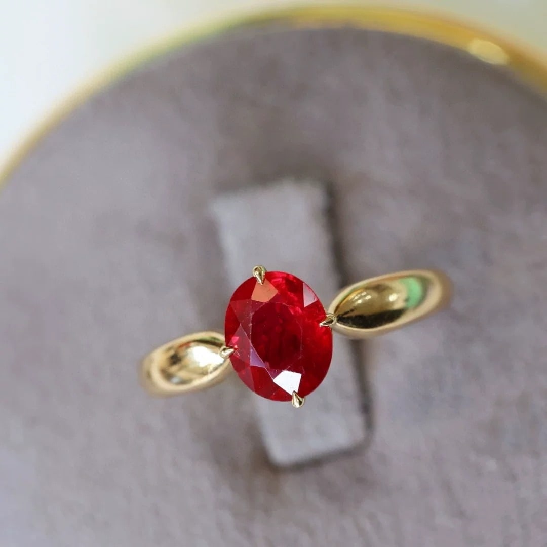 14k Gold 1.84 Ct Natural Ruby Ring: Ref:230940029 // gold content:14k gold // ring size:7. 25us // // main gemstone:ruby // shape:oval // carat weight:1. 84ct // color:red // treatment:natural // Condition: NewLow Estimate: