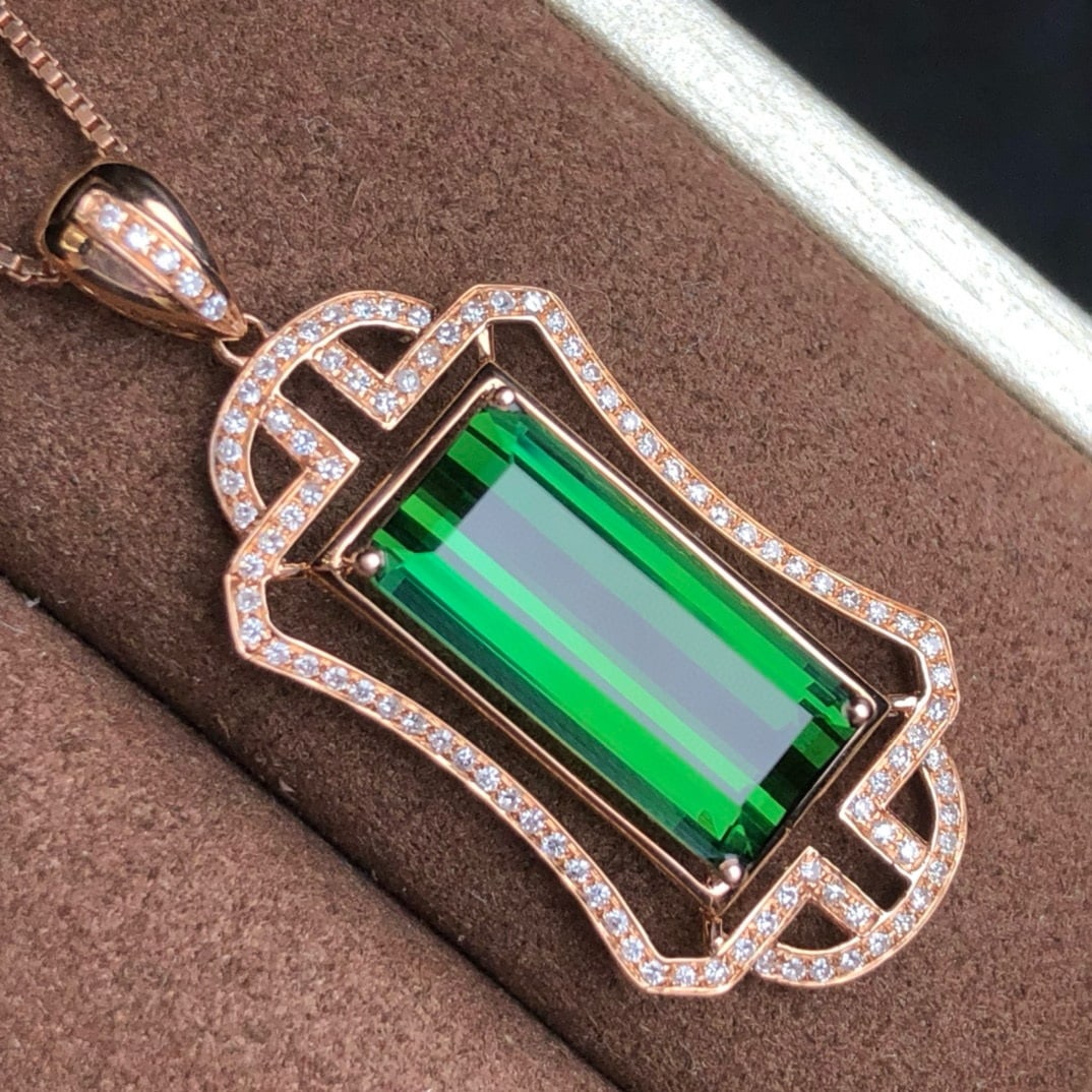 14k Gold 4.35 Ct Natural Tourmaline & Diamond Pendant( Without Chain ) - 4