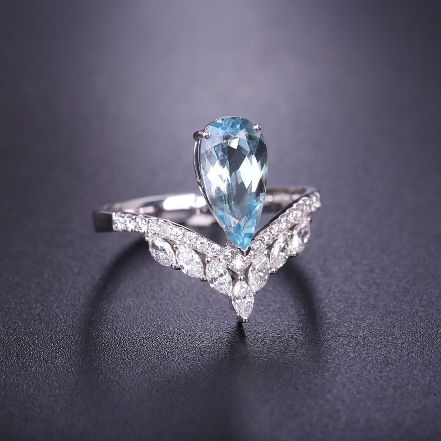 14k Gold 1.86 Ctw Natural Aquamarine & Diamond Ring - 3