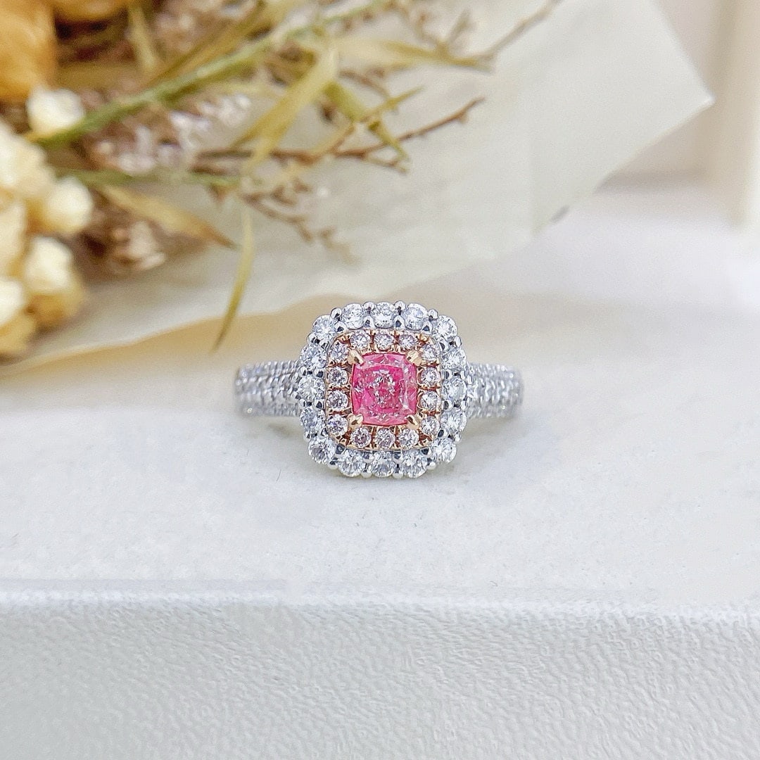 14k Gold 1.00 Ctw Natural Pink Diamond & Diamond Ring/pendant( Without Chain ): Ref:230940039 // gold content:14k gold // ring size:7. 25us // // main gemstone:pink diamond // shape:cushion // carat weight:0. 35ct // color:pink // treatment:natural // // adjacent gemstone 2 :