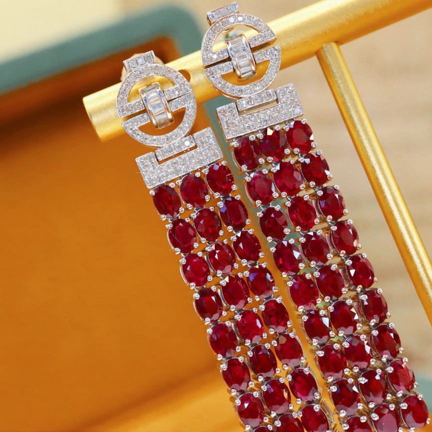 14k Gold 11.74 Ctw Natural Ruby & Diamond Earrings - 2