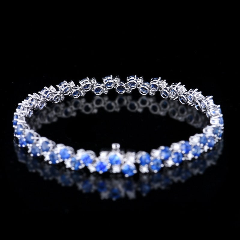 14k Gold 9.76 Ctw Natural Sapphire & Diamond Bracelet - 4