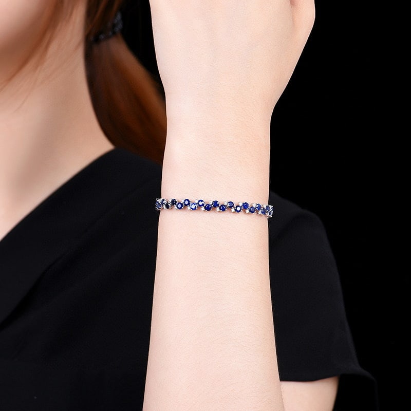 14k Gold 9.76 Ctw Natural Sapphire & Diamond Bracelet - 6