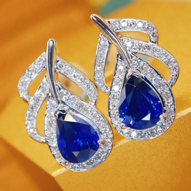 14k Gold 1.52 Ctw Natural Sapphire & Diamond Earrings - 2