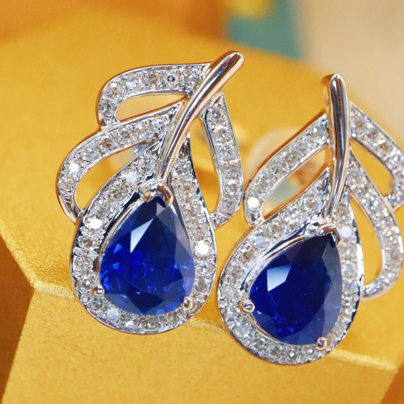 14k Gold 1.52 Ctw Natural Sapphire & Diamond Earrings - 3