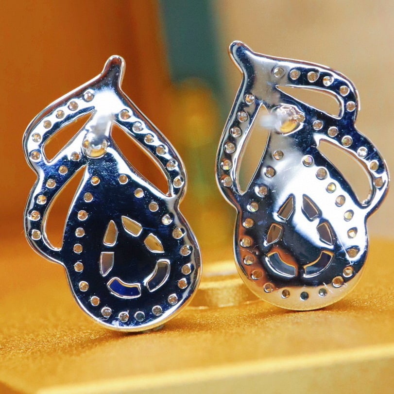 14k Gold 1.52 Ctw Natural Sapphire & Diamond Earrings - 4