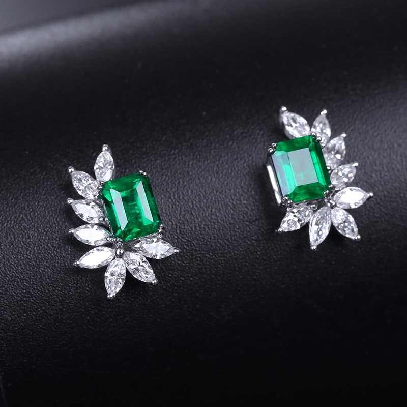 14k Gold 1.12 Ctw Natural Emerald & Diamond Earrings - 2