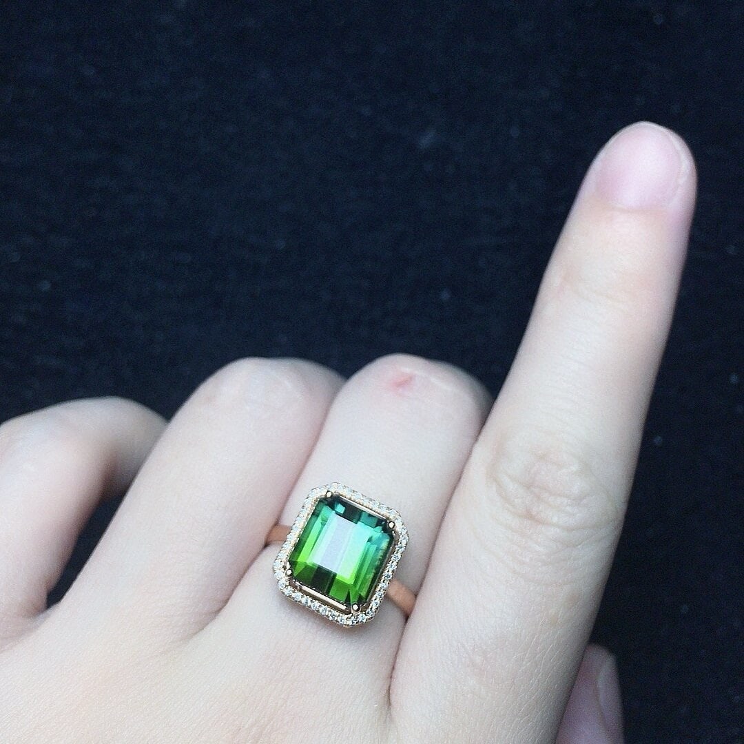 14k Gold 4.13 Ct Natural Tourmaline & Diamond Ring - 2