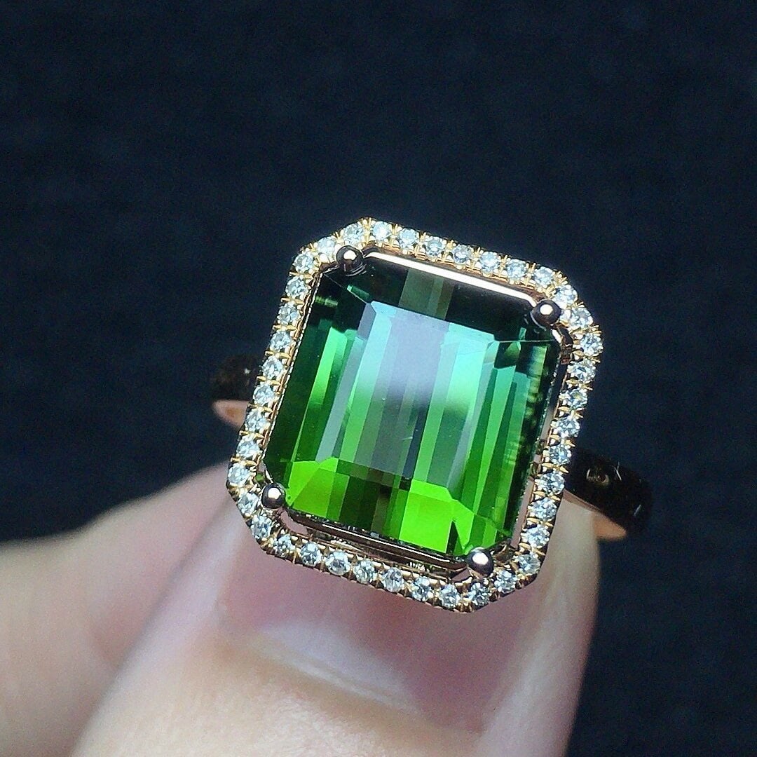 14k Gold 4.13 Ct Natural Tourmaline & Diamond Ring - 3