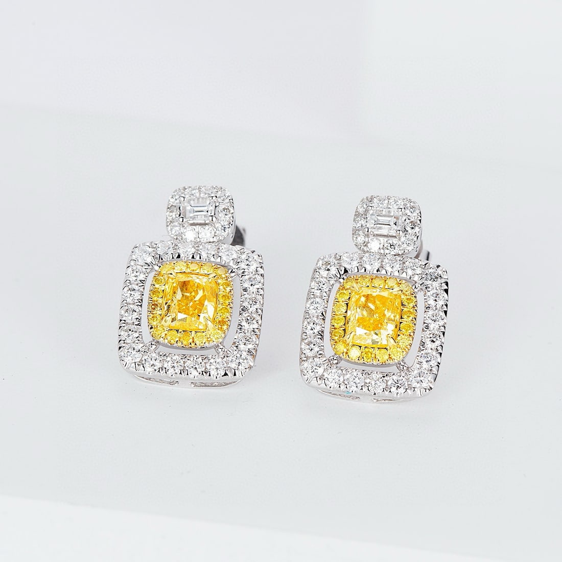 14k Gold 1.95 Ctw Natural Yellow Diamond & Diamond Earrings - 3